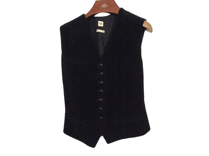Hermès Waistcoat Brown Black Silk Cotton Cashmere  ref.46394