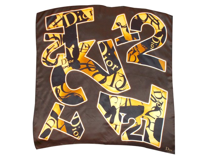 Dior Silk scarves Golden Caramel Dark brown  ref.46555