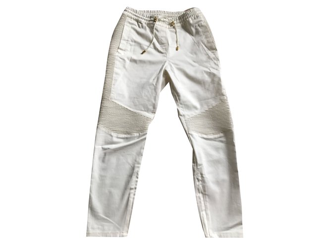 Balmain Pantaloni, ghette Bianco sporco Cotone  ref.46570