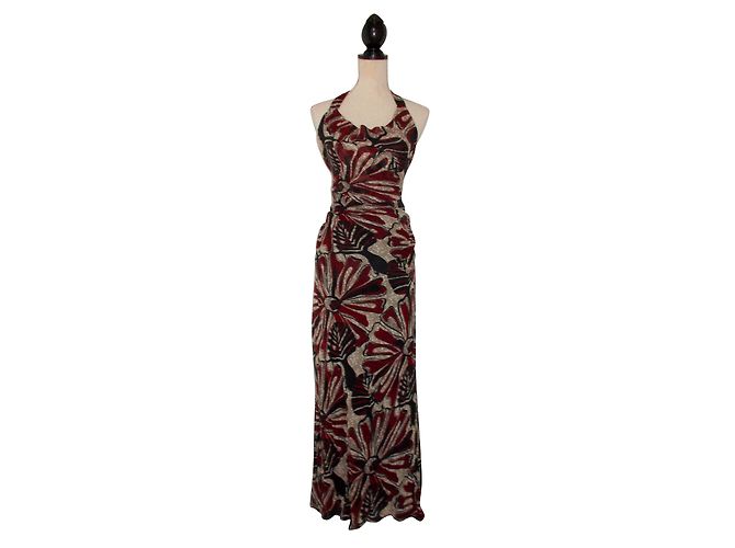 Autre Marque Vestido Largo de Seda con Espalda Descubierta Taupe Castaño