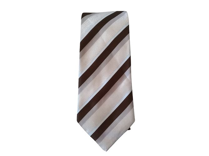 Cravatta Hugo Boss in seta beige marrone e azzurro a righe