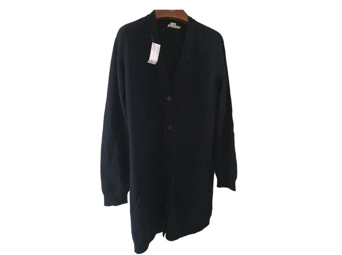 Hermès Suéter cardigan longo em cashmere Azul marinho Casimira  ref.46817