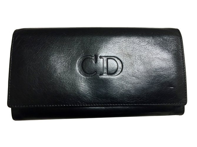Dior Brieftasche Schwarz Leder  ref.46833