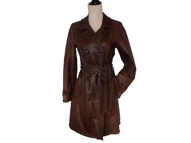 Autre Marque Arturo Trench coat Marrone scuro Pelle  ref.46868