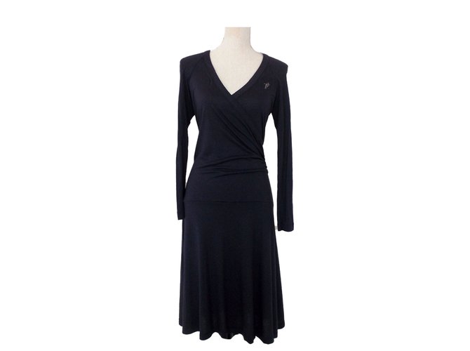 Trussardi Dress Black Navy blue Wool Rayon  ref.46870