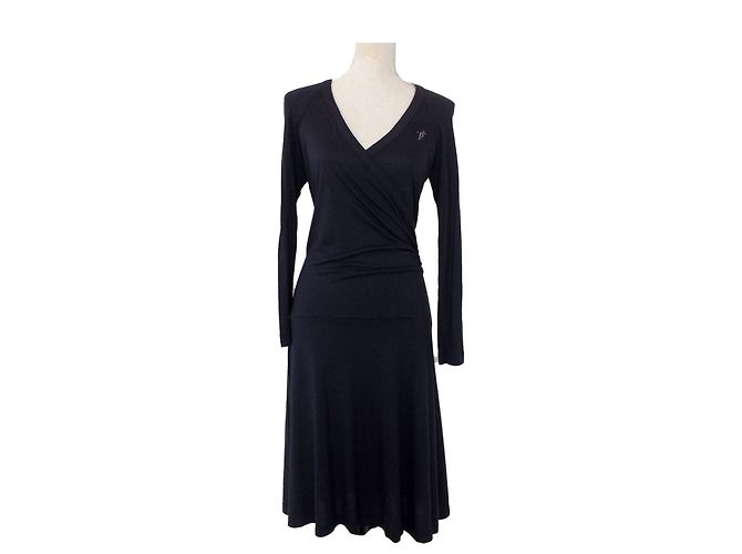 Vestito Trussardi Nero Blu Scuro in Lana e Rayon