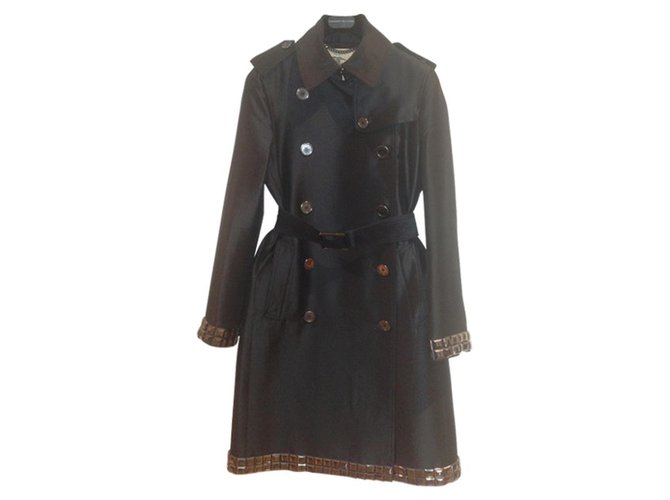 Burberry Trench coat Black Silk Polyester Elastane  ref.46873