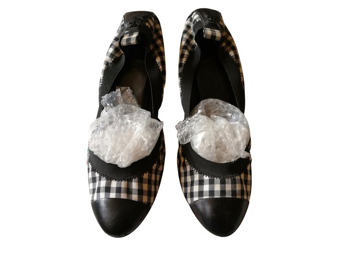 Chanel Heels Black Leather Cotton  ref.47006