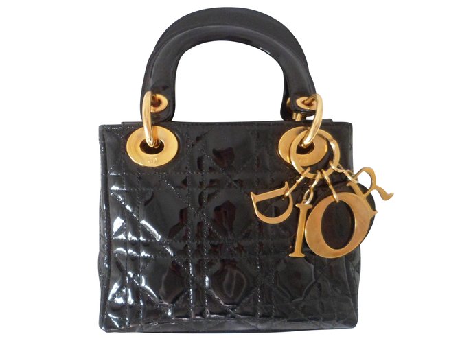 Mini Lady Dior Black Patent leather  ref.47034