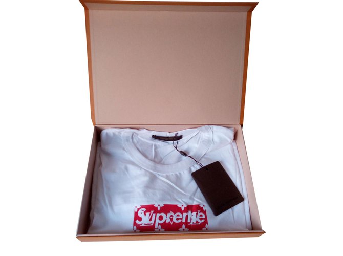 Louis Vuitton LV x Supreme logo t-shirt White Cotton ref.47057
