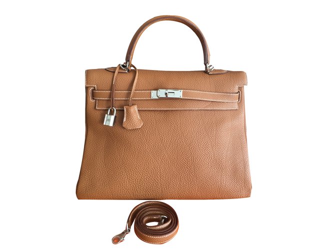 Hermès Hermes Kelly 35 cm Togo Gold Castanho claro Couro  ref.47061