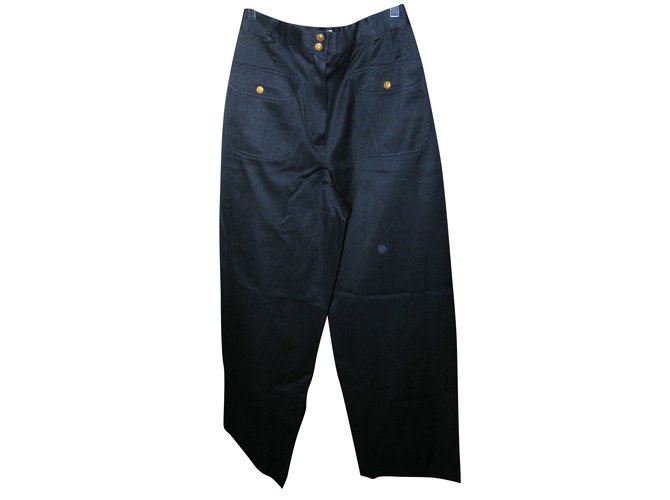 Chanel Pants, leggings Black Cotton  ref.47090
