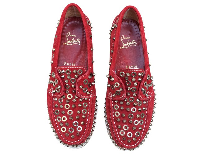 Christian Louboutin Flats Red Leather  ref.47121