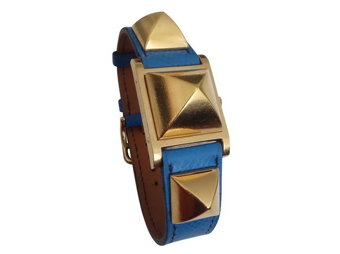 Hermès HERMES MEDOR Azul Chapado en oro  ref.47122