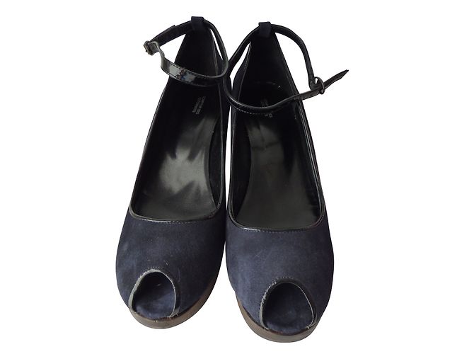 Décolleté con zeppa Comptoir Des Cotonniers in Pelle Blu Navy e Nero 41 Marrone scuro