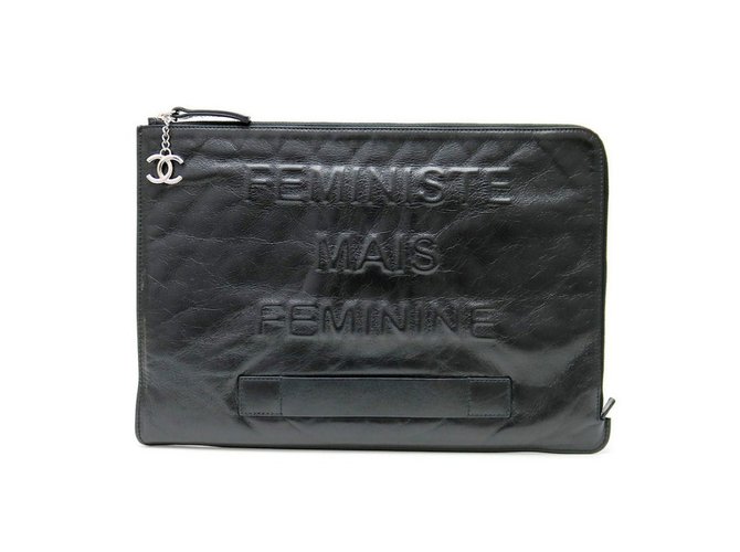 Chanel femminista più femminile clutch Nero  ref.47254