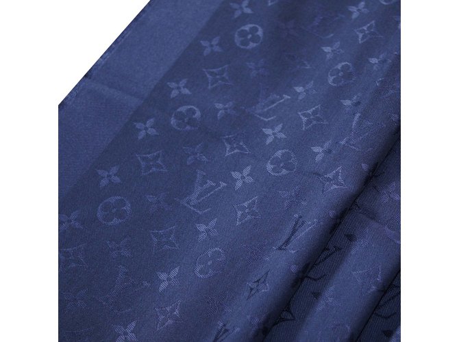 Klassischer Monogramm-Nachtblau-Schal Louis Vuittons Seide  ref.47297