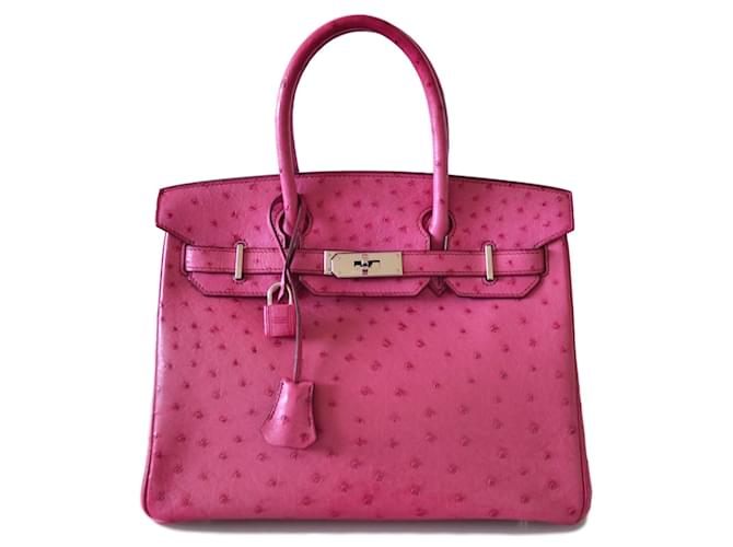 Hermès BIRKIN 30 autruche Cuirs exotiques Rose  ref.47383