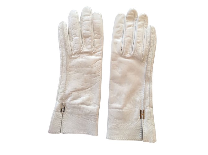 Hermès Gloves White Leather  ref.47456