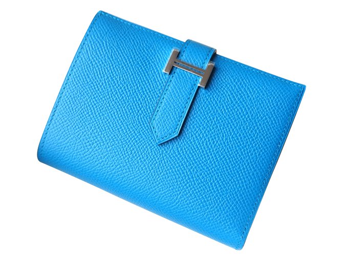 Hermès Béarn compact wallet Blue Leather  ref.47513