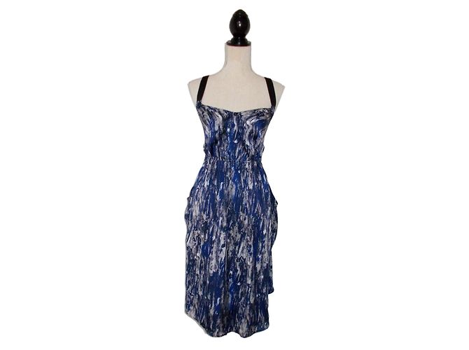 Autre Marque Vestido Dewi de seda azul y blanco Talla S Azul marino