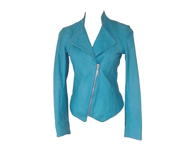 Autre Marque CTRL YOU Lederjacke Türkis Blau