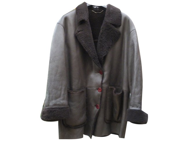 Autre Marque Leather coat Sheepskin Dark brown  ref.47578