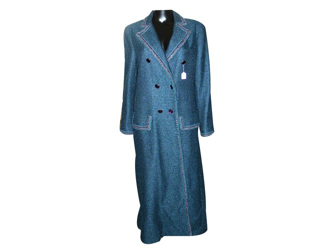 Chanel Coats, Outerwear Blue Silk Polyester Polyamide Nylon  ref.47614