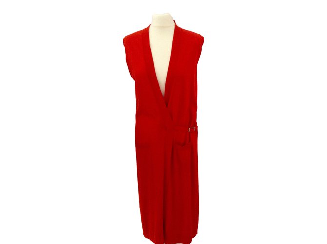 Hermès Long Sleeveless coat Red Cotton  ref.47661