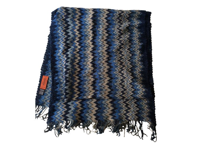 Missoni Scarf varyiing degrees of blue with silver thread Acrylic  ref.47662