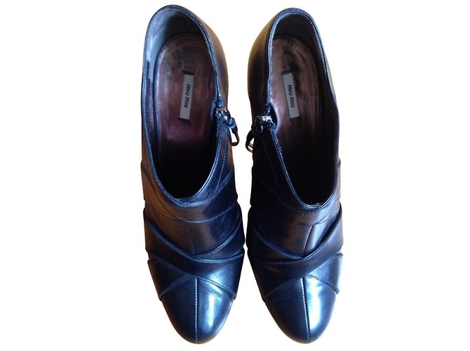 Miu Miu Black Leather Ankle Boots 39IT