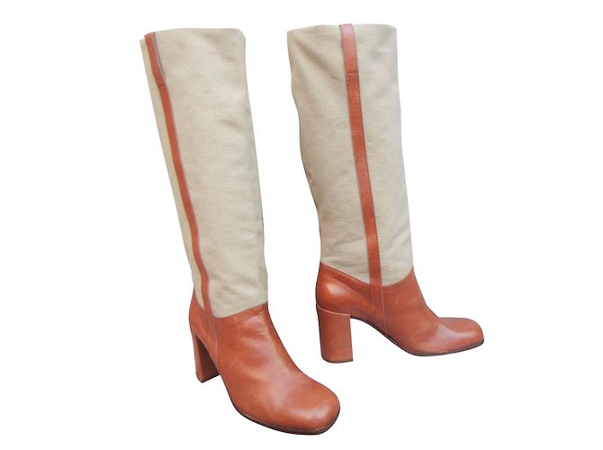 Botas Robert Clergerie de Cuero y Lona Beige Camel Caramelo