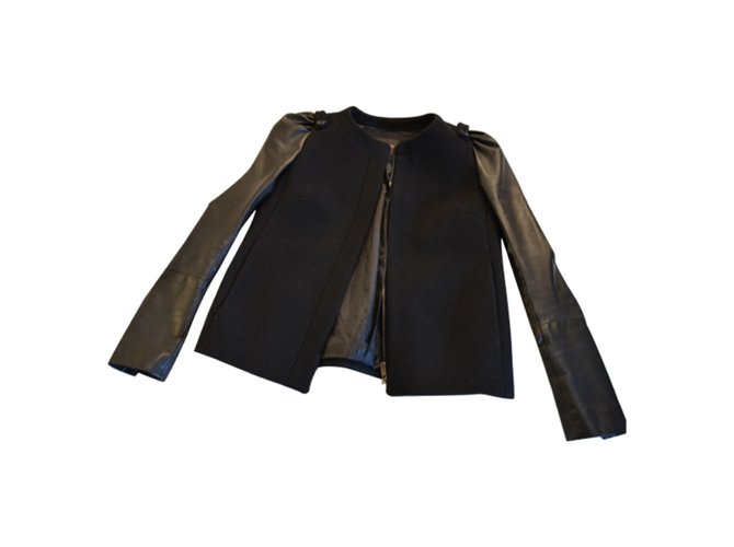 Maje Antilope Jacket Black Leather Cashmere Wool  ref.47842