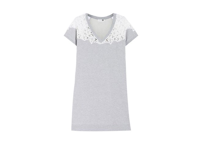 Autre Marque Twin Set Kurzes Kleid aus Baumwollfleece in Grau mit Guipure