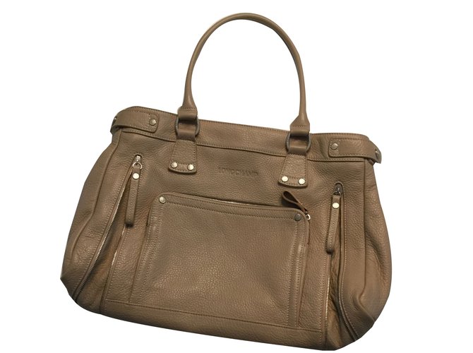 Longchamp Sac à main Cuir d'agneau Beige  ref.47884