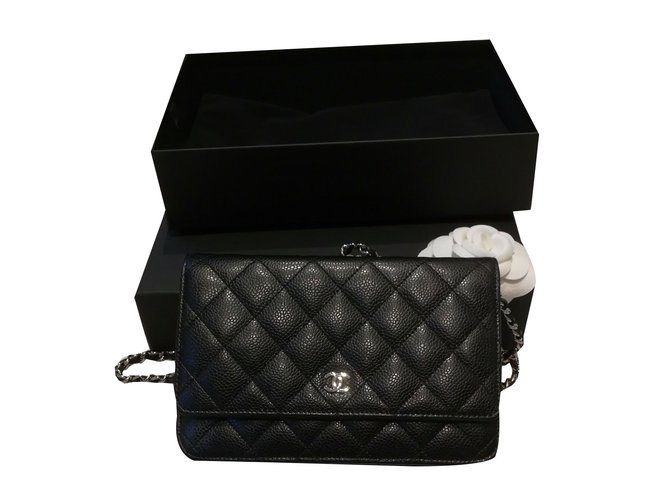 Wallet On Chain Chanel WOC Black Leather  ref.47897