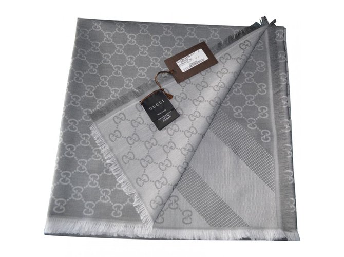 Gucci Foulards Soie Laine Gris  ref.48034