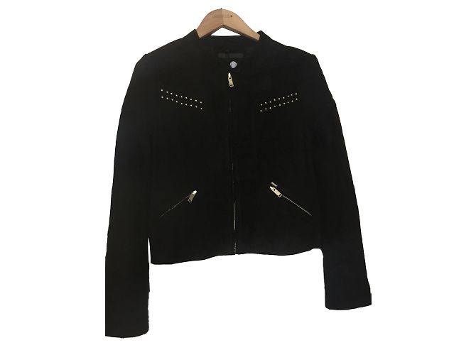 Ikks Kurze Jacke aus schwarzem Hirschleder M