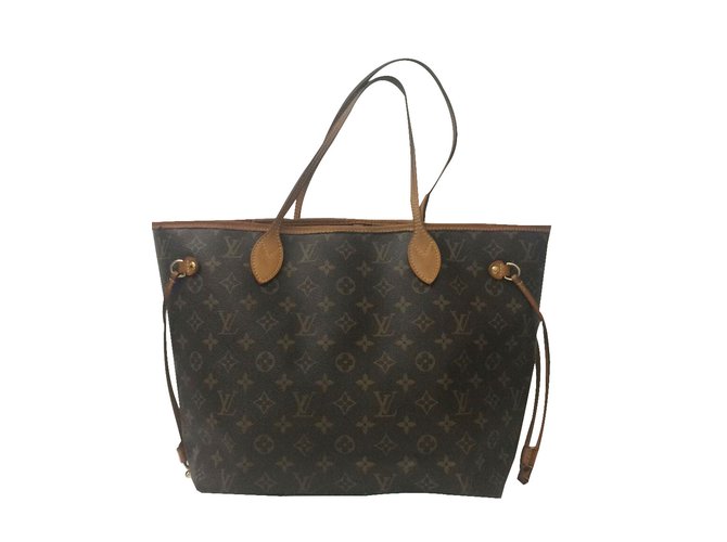 Louis Vuitton Neverfull MM Monogramm Brown Leather Cloth  ref.48049