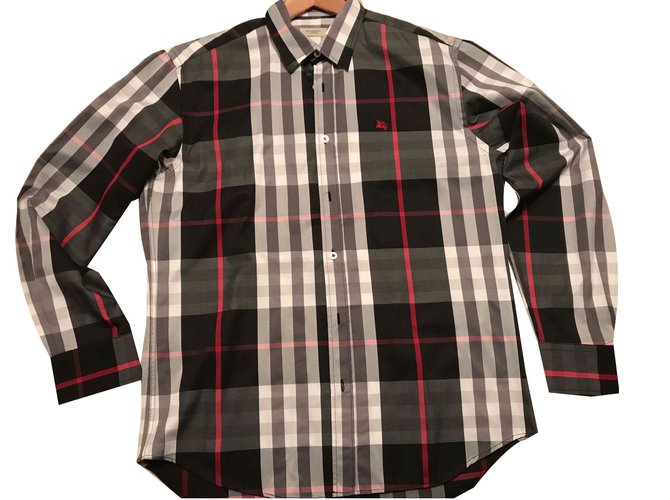 Burberry Shirts Black White Red Cotton  ref.48051
