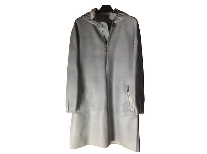 Louis Vuitton Manteau  long avec capuche Cuir Gris  ref.48063
