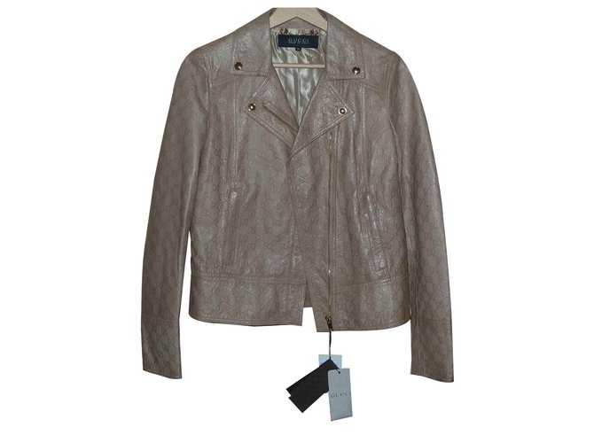 Gucci Biker jacket Beige Leather  ref.48146