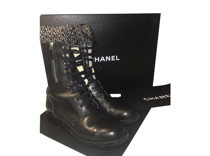 Chanel Ankle Boots Black Leather  ref.48154