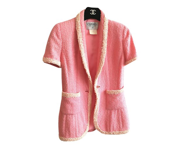 Chanel Tweed jacket Pink Wool Polyamide ref.48178 - Joli Closet