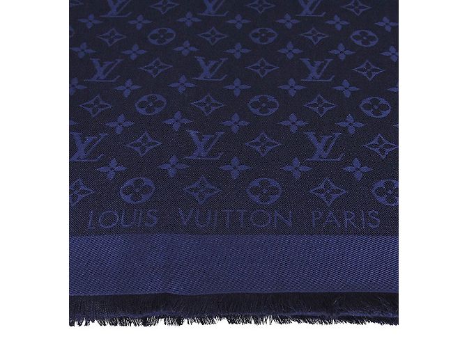 Louis Vuitton Klassischer Monogrammschal Blau Seide