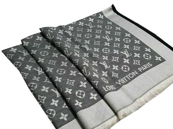 Louis Vuitton Klassischer Monogrammschal Schwarz Seide