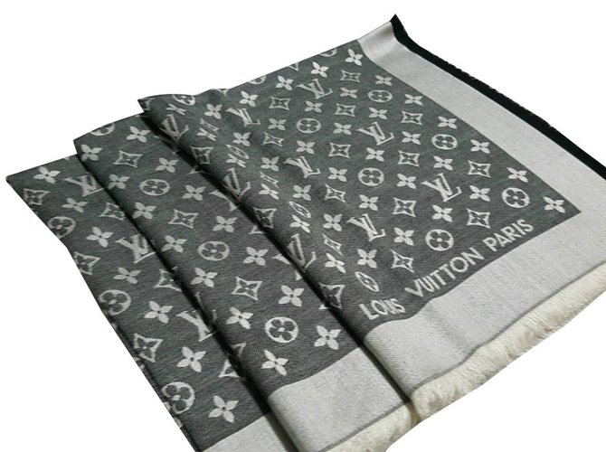 Louis Vuitton Bufanda clásica del monograma Negro Seda  ref.48261