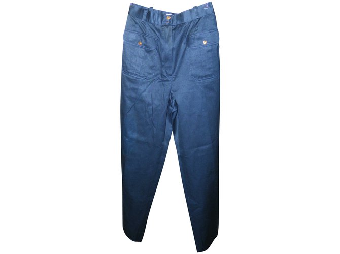Chanel calça, leggings Azul marinho Algodão  ref.48338