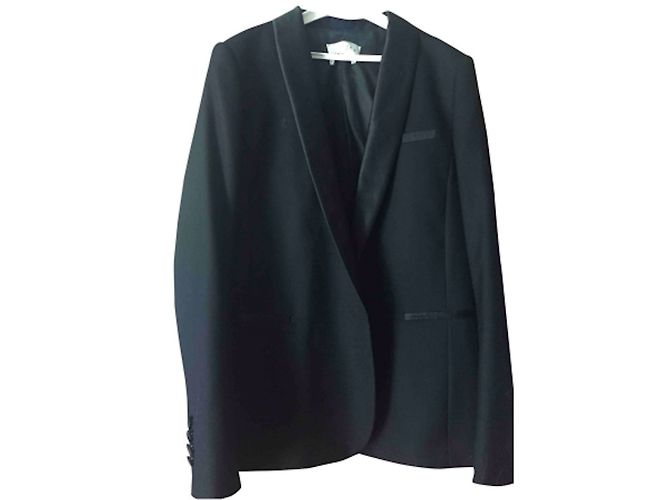 SANDRO PARIS Black Wool Shawl Collar Jacket