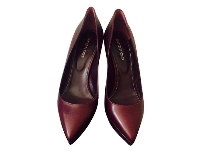 Sergio Rossi Burgundy Leather Platform Pumps Dark red